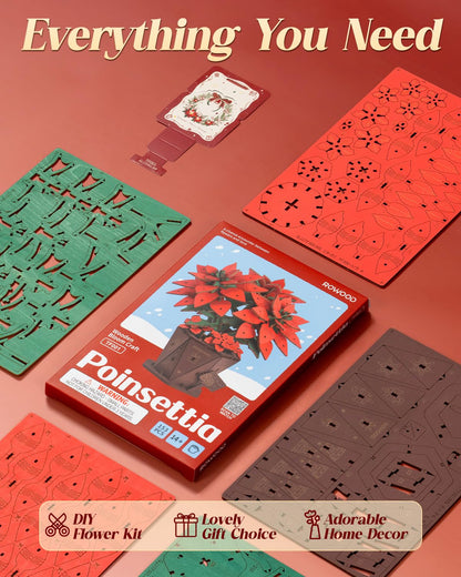 Rowood 3D Puzzles for Adults,Poinsettia Building Set Craft Kit,Artificial Flower Botanical Collection,Christmas Flowers Decoration Centerpiece for Table