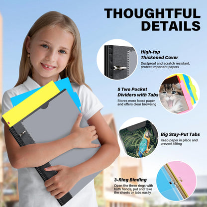WOT I Telescoping Project Organizer, Refillable Binder with Dividers and Pockets, 13 Pocket Folders, 1 Inch 3 Ring Binder, Black