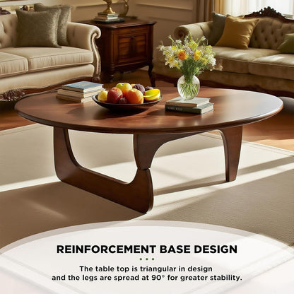 Solid Wood Triangle Coffee Table,Unique Mid Century Modern Oval Coffee Table,Irregular Geometric Tea Tables for Home Living Room with Wooden Tabletop and Reinforced Legs Walnut 35" L x 24" W x 16" H
