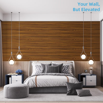 Art3d 4-Piece 94 x 12.6 Inch Acoustic Lightweight Slat Wall Panel - Waterproof Wood Textured Wainscoting Panel of 33 Sq.Ft for Bedroom, Home Theater Office Accent Wall, Teak