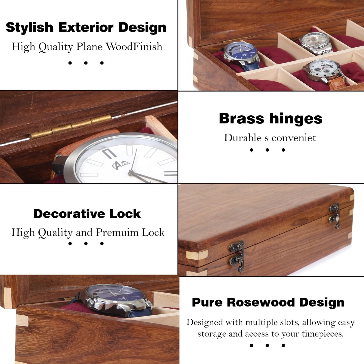 Brainmart Wooden Watch Box for Men & Women, Premium Watch Organizer Case with Wood Top, Durable Storage Holder for Watches, Elegant Gift for Collectors & Enthusiasts (12 Slot)