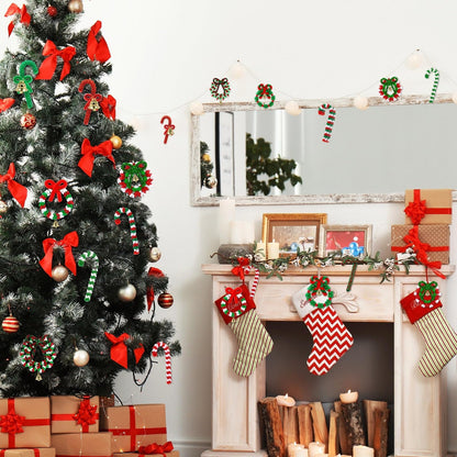 UPINS 2000pcs Christmas Tri Beads,Christmas Beaded Ornament Kit Red Green White Beads Pipe Cleaners Golden Bells for Tree Hanging Wreath Cane Jewelry Making Party Decoration