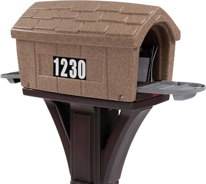Simplay3 Classic Home Plastic Residential Mailbox & Post Mount Combo Kit with 2 Access Doors - Washed Stone/Espresso Brown, Made in USA