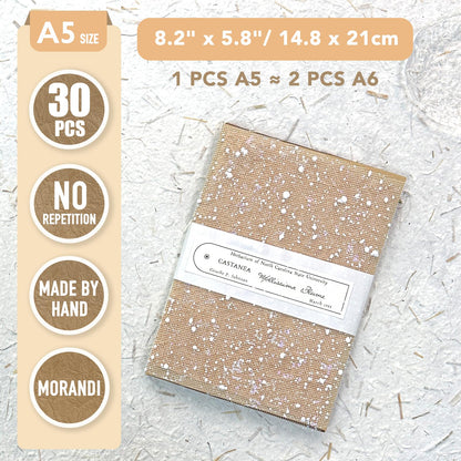30Pcs Unique Handmade Textured Scrapbook Paper&Mesh Fabric set - A5 sheet Craft Mulberry Special Rice Paper Mix for Scrapbooking Junk Journaling Supplies Card Collage DIY Materials, 5.8x8.2 inches