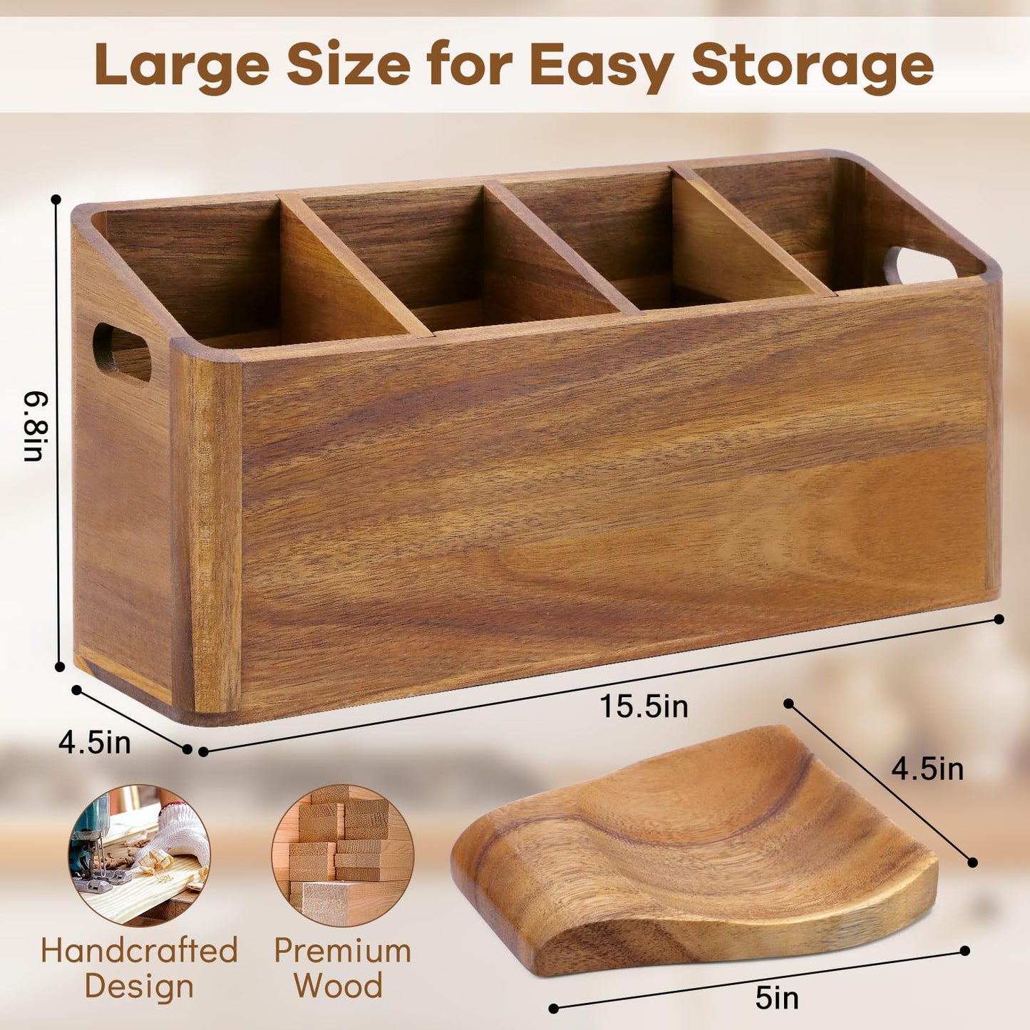 Wooden Kitchen Utensil Holder Countertop, Wooden Cooking Utensil Holder