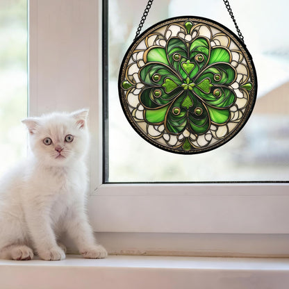 DASTOLL Stained Glass Window Hanging St. Ripak Festival Green Lucky Clover 6.3" - Suncatcher Door Garden Sun Catcher Ireland Decor Mother's Day for Mom Woman Her Men Sisters