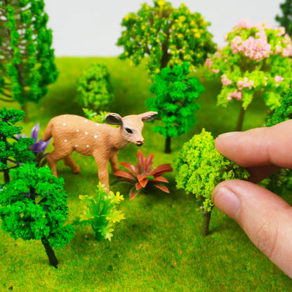 40 PCS Woodland Animals Figures Model Trees 5 Pcs Animal and 35 Pcs Mixed Plastic Trees Forest for Woodland Cake Toppers Decorations Birthday