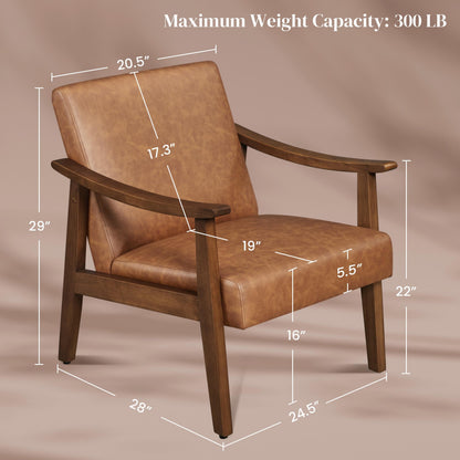 Yaheetech PU Leather Accent Chair, Mid-Century Modern Armchair with Solid Wood Legs, Reading Leisure Chair with High Back for Living Room Bedroom Waiting Room, Set of 2, Brown