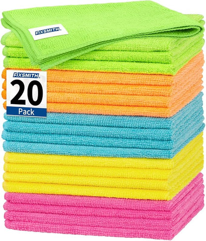 FIXSMITH Microfiber Cleaning Cloth, 20 Pack Cleaning Rags, Cleaning Towels