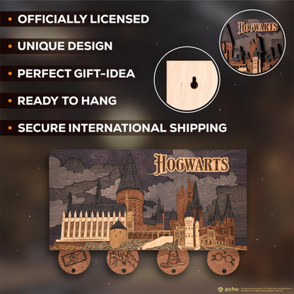 ZE WOOD Hogwarts Magnetic Key Holder - Harry Potter 3D Key Holder with Magnetic Keychains - Unique Collectible Wooden, Home Decor for Harry Potter Fans (Night Edition, M, 3 Keychains)