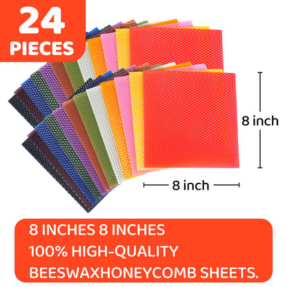 Nafziger 24 Pack 8x8 Inch Beeswax Sheets for Candle Making Kit Starter, Kids & Adults DIY Craft Gift