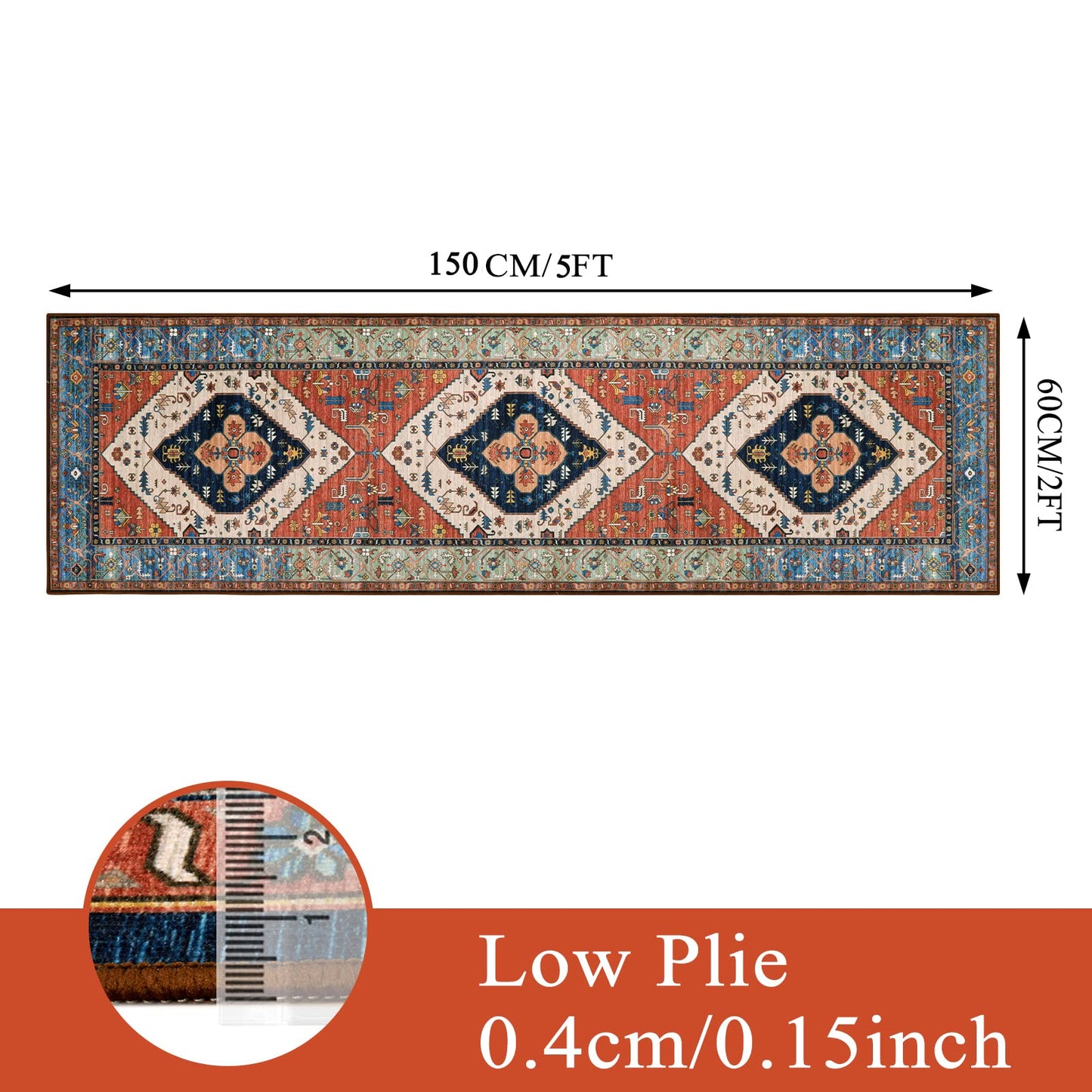 Lahome Boho 2x5 Hallway Runner Rug - Non-Slip Low-Pile Kitchen Washable Runner Oriental Distressed Throw Bathroom Rug Carpet for Entrance Bedroom Laundry Room Adelyn
