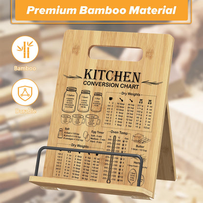 Zaldia Cookbook Stand-Wooden Recipe Book Holder, Adjustable Cooking Book Stand for Kitchen Counter, Recipe Card Holder Shelf with Measurement Conversion Chart, Nice Gift for Cooking Lover,Wood