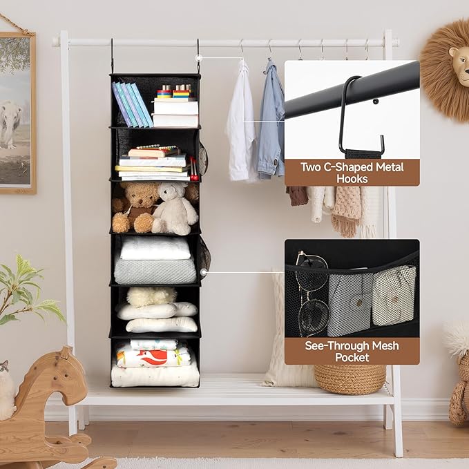 StorageWorks 6-Shelf Hanging Closet Organizers, Foldable Closet Storage