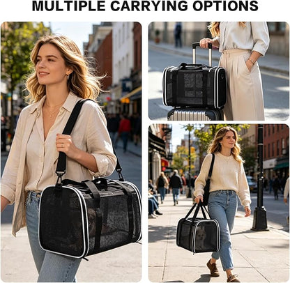 Cat Carrier Dog Carrier Pet Carriers Soft-Sided Cats Bag Animal Carriers Puppy Carrying Bag TSA Airline Approved Small Dog Carrier Soft Sided, Collapsible Travel Carriers for Big Cats(Up to 16lbs),