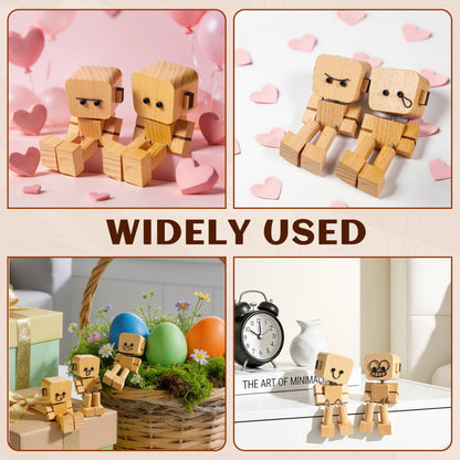 4 pcs Shaking Wooden Man Figurine,Wooden Figure with Spring Legs, Shaking feet Wood Doll, Funny Desktop Decor with 12 PCS Expressions, Car Dashboard Decorations(Beech)