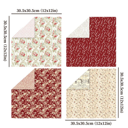 24 Sheets/24 Designs Scrapbook Paper Double Sided Boho Floral decorative craft Pattern Paper for DIY Cards, Junk Journaling, Scrapbooking Supplies and Photo Album Decor (Red-2076, 12x12 Inch)
