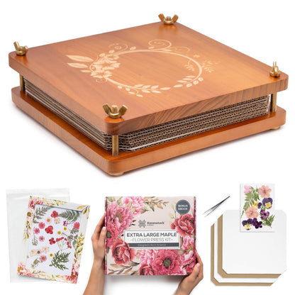 Havenstock Premium Extra Large Wooden Flower Press for Adults - Solid Maple Wood Flower Pressing Kit for Adults with Storage System - Plant Preservation Kit - 10 Layers - DIY Arts and Craft Kit