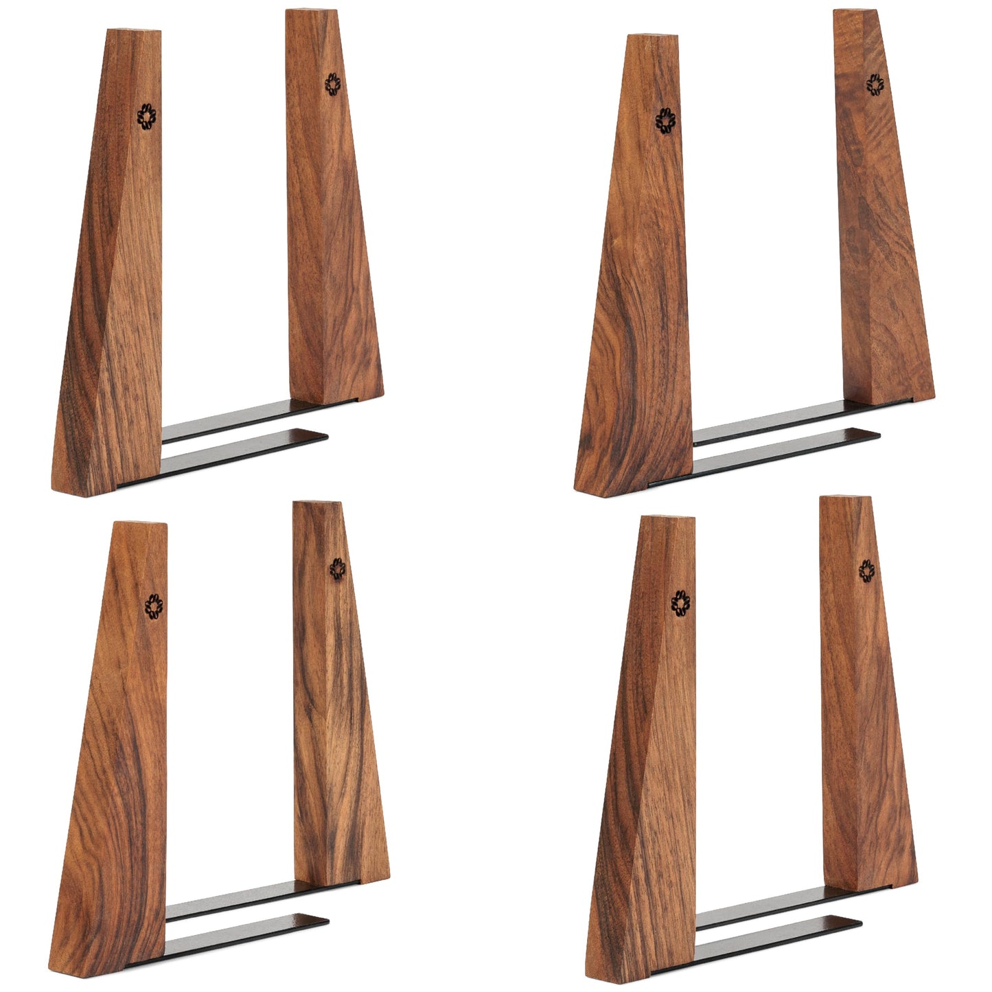 TILISMA Walnut Bookends for Shelves | Wooden Book Ends for Shelves | Sturdy Book Holders, Stoppers with Metal Base for Bookshelves | Slick Decorative Bookends Stands Firmly on Bookshelf (4 Pairs)