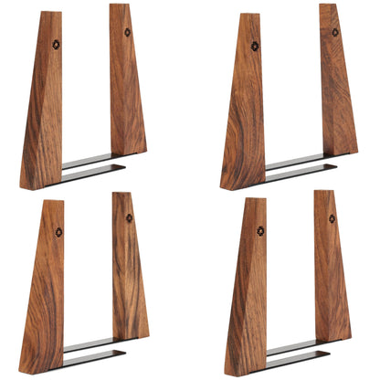 TILISMA Walnut Bookends for Shelves | Wooden Book Ends for Shelves | Sturdy Book Holders, Stoppers with Metal Base for Bookshelves | Slick Decorative Bookends Stands Firmly on Bookshelf (4 Pairs)