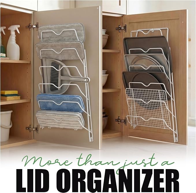 Evelots 6 Pot Lid Organizer for Cabinet or Pantry Wall - Cupboard Door Pots and Pans Organizer - Glass or Metal Pan Covers Cabinet Organizer - Rack Hanger Dividers - Set of 2