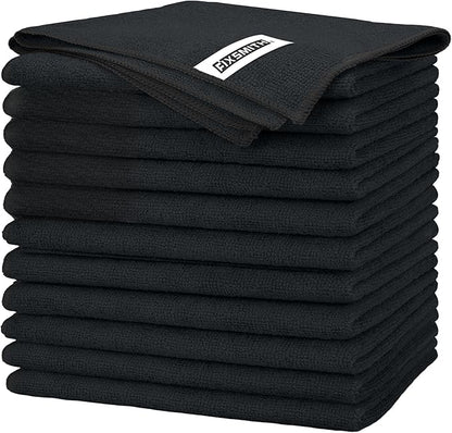 FIXSMITH Black Microfiber Cleaning Cloth -Pack of 12, Highly Absorbent Cleaning