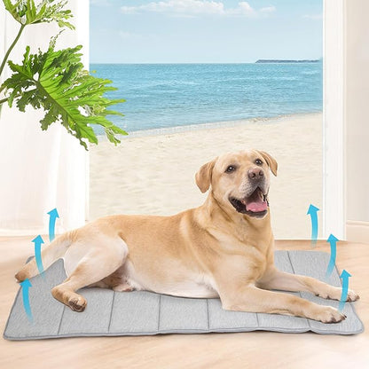 Cooling Dog Mat Q-Max>0.5 - Rapid Cooling Tech, Thin Breathable Crate Pad, Portable Washable Summer Mat, Chill Soothing Fabric - 41"x27" Extra Large Dog, Grey