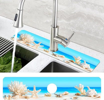Tropical Beach Seashells Kitchen Sink Splash Guard Absorbent Fast Drying Mat