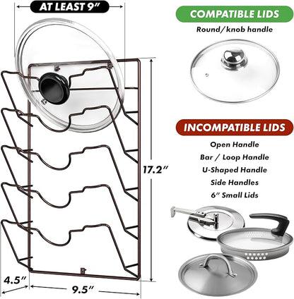 Simple Houseware Wall Door Mounted Pot Lid Rack, 9.5" Wx4.5 Dx17.2 H, Bronze Finish
