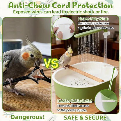 Parrot Shower for Cage, Automatic Parakeet Bird Bath with Circulating Water, USB Charging Quiet Pump Detachable Bathtub, for Small & Medium Birds Budgie, Cockatiel, Lovebird, Conure, Parrotlet, Quaker
