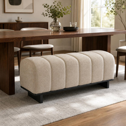Christopher Knight Home Lamie 49.13" Chenille Upholstered Dining Bench, Wooden Entryway Bench, Long Sofa Footstool for Living Room, Bedroom End of Bed Bench, Oatmeal+Black