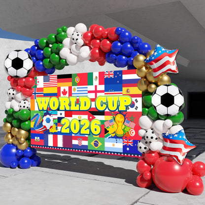 World 2026 Cup,World Party Cup Decorations,154PCS Soccer Balloon Garland Arch Kit with Large Backdrop Banner for World Tournament Cup,Soccer Party Decorations