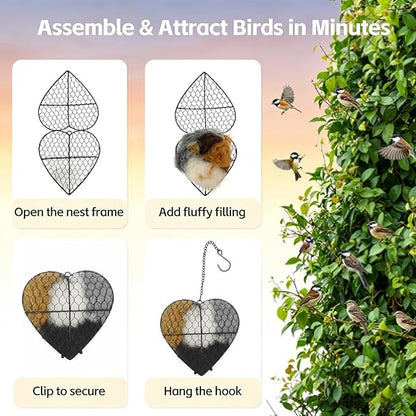 Handmade Fiber Bird Nesting Heart, Alpaca Fiber Bird Material House,Hummingbird Nest Boxes for Outside, Winter Tree Shelter for Wild Birds, Gifts for Hummingbirds Lovers (1 PCS)