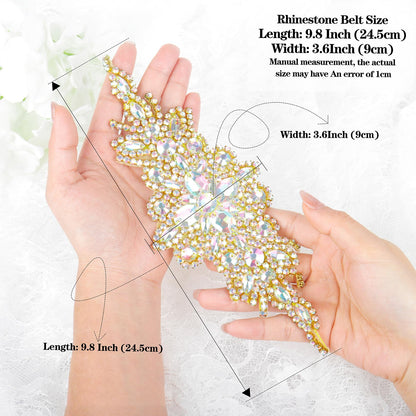 DUOBAO 2PCS Rhinestone Pearl Bead Iridescent Gold Applique Belt Bridal Accessories Crystal Trim Rhinestones Beaded Appliques Wedding Dress Sash Belts Headband DIY