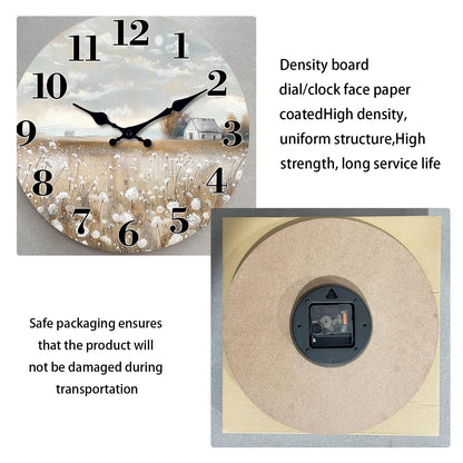 XFM Farmhouse Wall Clock for Living Room Decor 16 Inch Battery Operated Silent Non-Ticking Wooden Wall Clocks Rustic Country Flower Field Decorative Clock