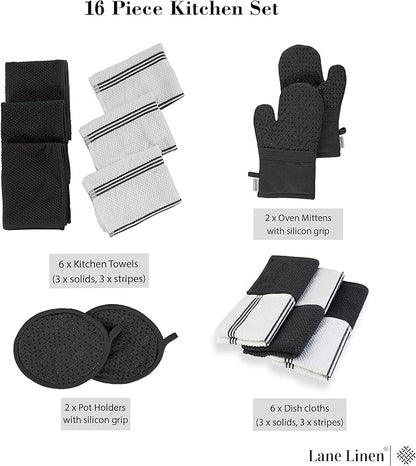 LANE LINEN 16-Piece Kitchen Towels & Dishcloths Set – Heat Resistant Silicone