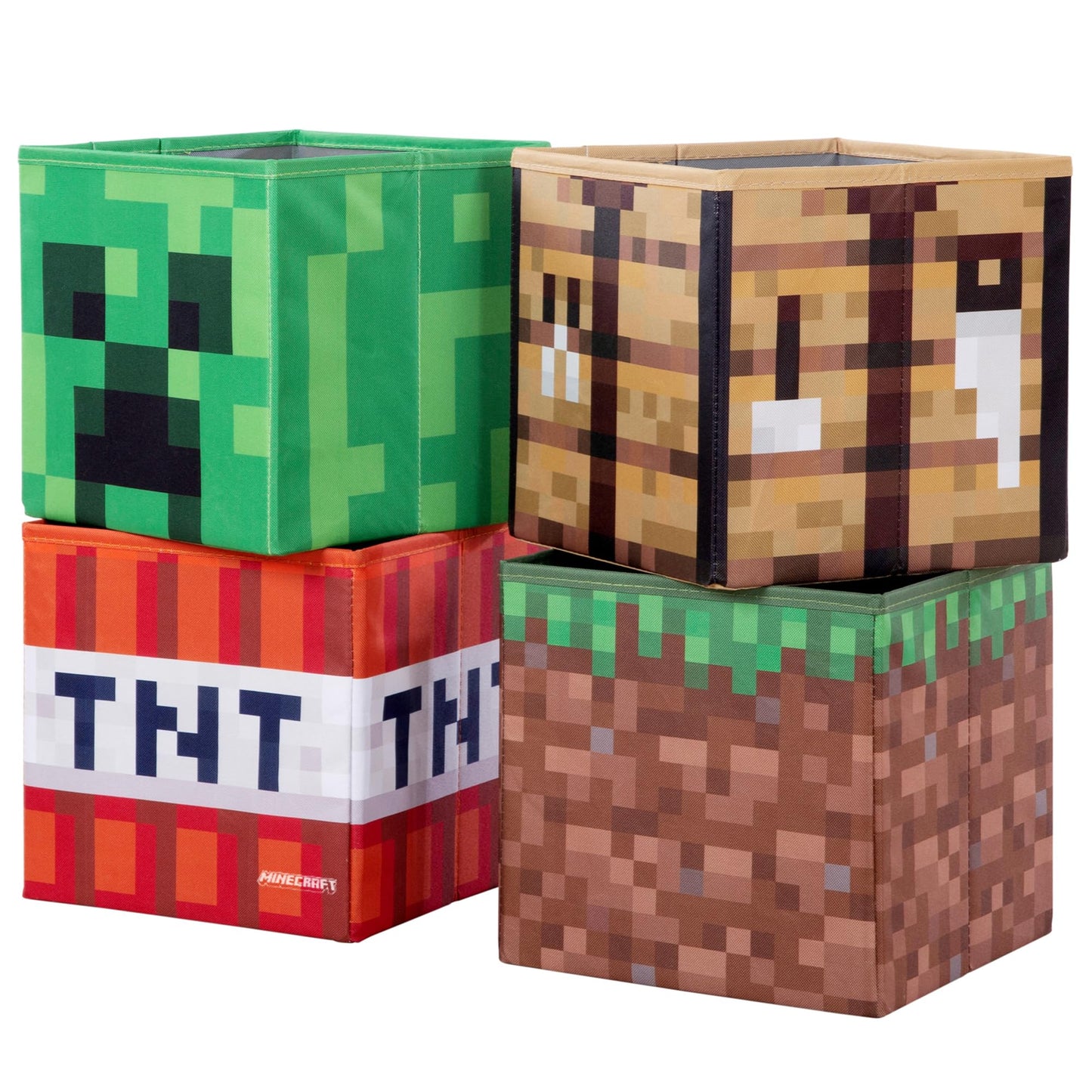Minecraft: Storage Bench - Wooden Storage w/Cushioned Reading Shelf, 4 Themed Storage Cubes, Seating & Organization In 1, Game Theme Décor, Licensed