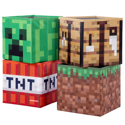Minecraft: Storage Bench - Wooden Storage w/Cushioned Reading Shelf, 4 Themed Storage Cubes, Seating & Organization In 1, Game Theme Décor, Licensed