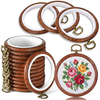 Kegeeei 18 Pcs 3 Inch Round Embroidery Hoops, Imitated Wood Cross Stitch Hoop Display Frame Circle for DIY Craft Sewing Hanging Ornaments