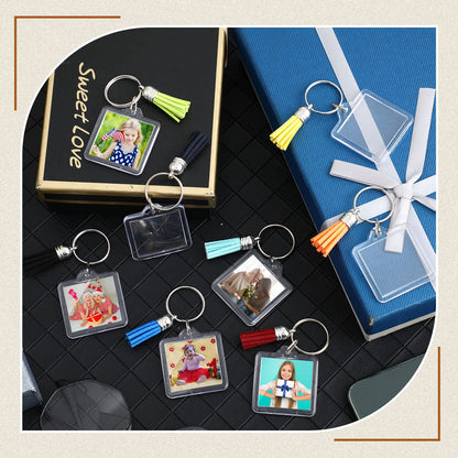 Yaomiao 50 Set Acrylic Photo Keychain with Tassel Clear Blank Custom Keychain Frame Holder Insert Picture Keyring Making Kit (Square)