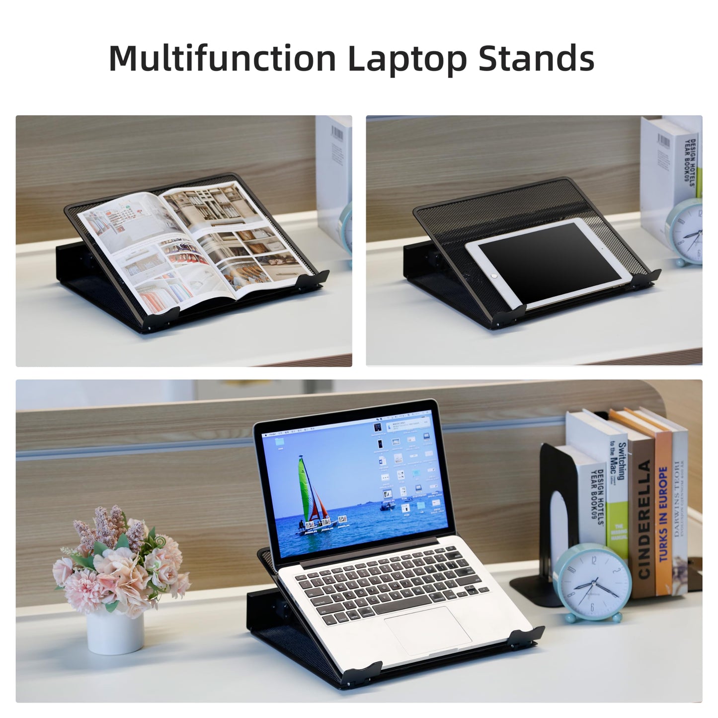 DESIGNA Metal Mesh Ventilated Adjustable Laptop Stands Computer Notebook Holder Stand Riser Compatible with Apple MacBook Air Pro Dell XPS HP Samsung Lenovo More Laptops up to 19"- Black