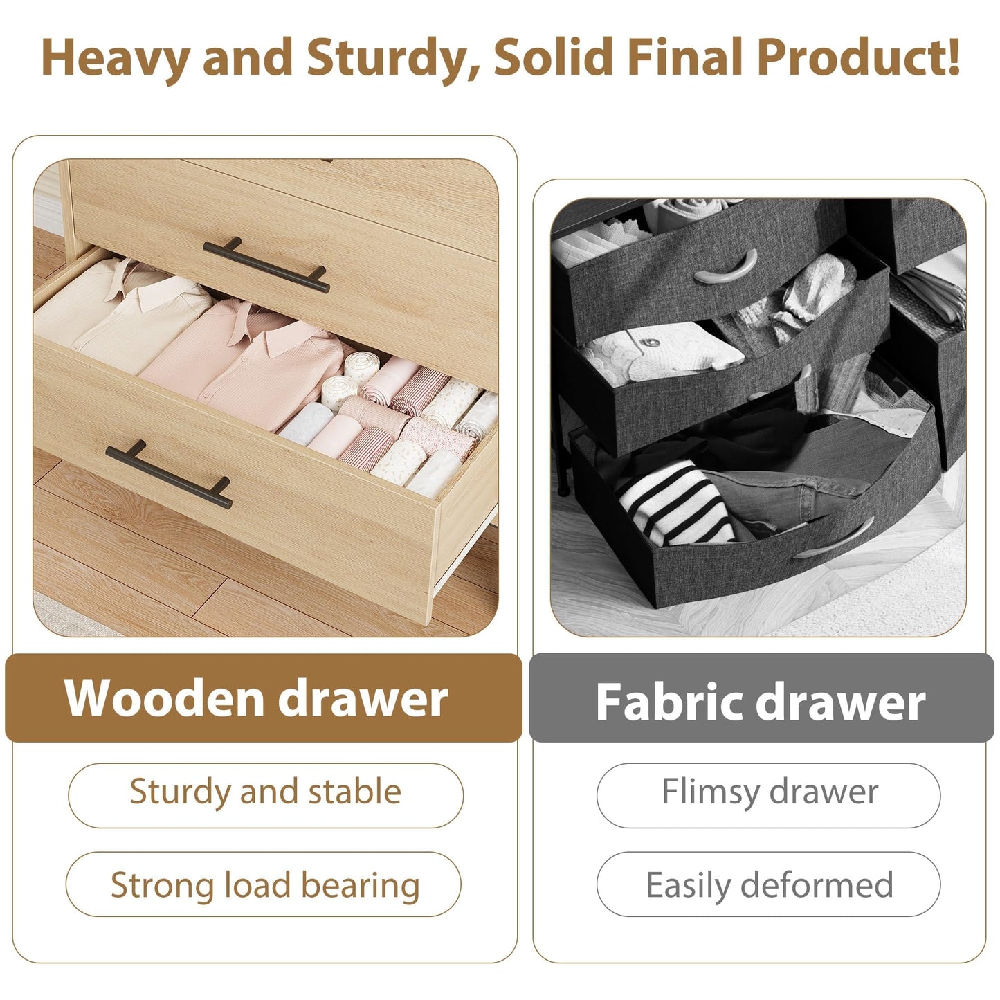 MilleLoom Tall Dresser for Bedroom, 50.5Inch 5-Drawer Chest of Drawers, Wooden Vertical Dresser with Deep Storage Drawers, Freestanding Narrow Closet Organizer for Living Room, Entryway