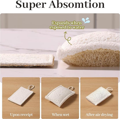 JOYMOOP Compressed Cellulose & Loofah Scrubbers, Non-Scratch Scrub Sponge, Kitchen Sponges for Dishes, 12-Pack, Dual-Sided Dish Sponge for Nonstick Cookware & All Surfaces