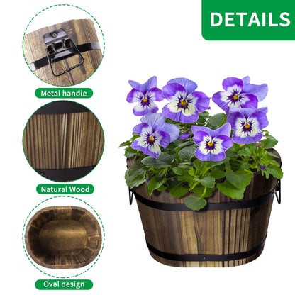 Adnee 3 Pcs Wooden Whiskey Barrel Planters - 3 Sizes Wooden Bucket Barrel Garden Planters Set - Rustic Flower Planters Pots Container for Indoor Outdoor Garden Home Plants(5.3",7.3",8.3")