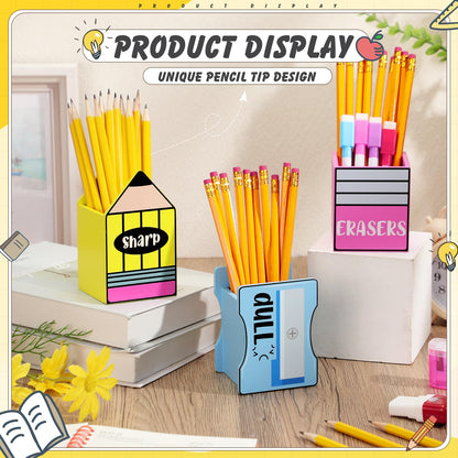 Gilprop 3 Pcs Sharp and Dull Pencil Holder for Classroom Eraser Buckets Wooden Shaped Pencil Dispenser Finished Pen Holder No DIY for Back to School Teachers Classroom Management(Plain)