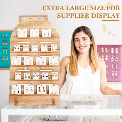 DoubleFill 1 Pcs 5 Tier Wooden Earring Display for Vendor Arch Jewelry Display Stand Rack with Adjustable Height for Retail Selling (Brown)
