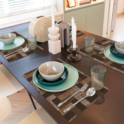 XALOGEER Brown Beige Placemats Set of 4 Parquet Pattern Wooden Style Linen Place Mat Washable Double Layer Table Mats for Kitchen Dining Decoration 12x18 Inch