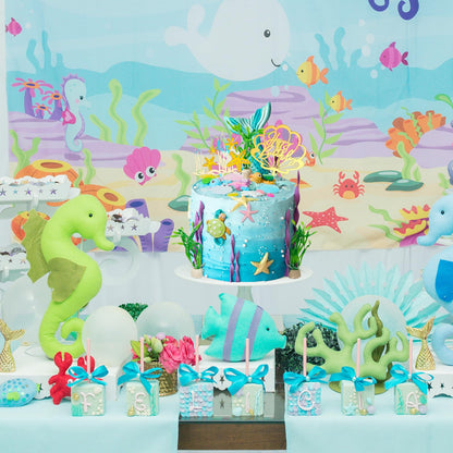 Taiyin 28 Pieces Under the Sea Cake Decorations Turtle Birthday Decoration Turtle Cake Topper Seashell Topper ocean Conch Seashells Decorations for Under the Sea Themed Birthday Party Supplies
