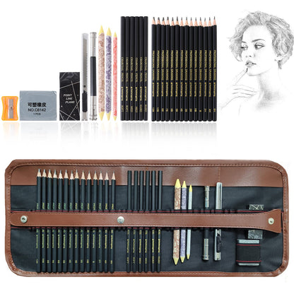 Heshengping Drawing Pencils Sketch Pencil Art Supplies Set for Adults beginners Professional Sketching Art Graphite Charcoal Blending Stump Pencils kit
