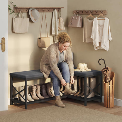 YATINEY 9-Tier Tall Shoe Rack and L-Shaped Shoe Bench with Cushion, 59.1" Entryway Shoe Storage Bench SS02BK-HX12BG